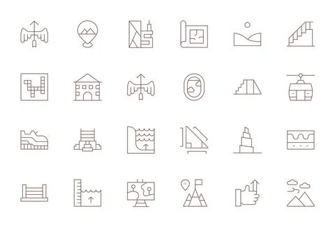 Thin Line Pixel Aligned Vector Icons from Elevation Set with 24 64x64 Icons Stock Illustration