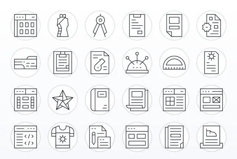 Thin Line Pixel Aligned Vector Icons from Template Set with 24 64x64 Icons 스톡 일러스트