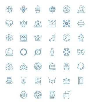 Thin Line Pixel Optimized Vector Icons from Ornament Set with 40 High Resol.. Illustrazione stock