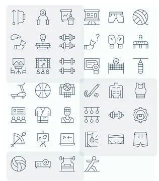 Thin Line Pixel Optimized Vector Icons from Training Set with 40 128x128 Icon Stock Illustration
