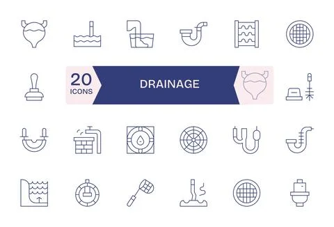 Thin Line Pixel Optimized Vector Icons from Drainage Set with 24 64x64 Icons Stock Illustration