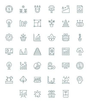 Thin Line PIXEL Perfect Vector Icons from Growth Set with 40 64x64 Icons Illustrazione stock
