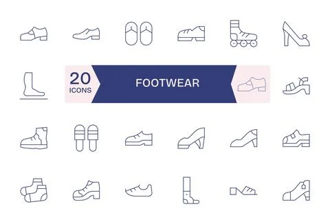 Thin Line PIXEL Perfect Vector Icons from Footwear Set with 24 256x256 Icons Stock Illustration