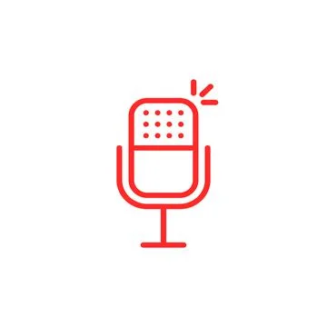 Thin line red microphone for podcast Stock Illustration