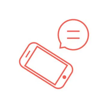 Thin line red telephone with speech bubble Stock Illustration