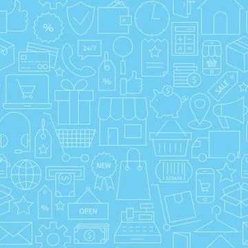 Thin Line Retail E-commerce Online Business Seamless Blue Pattern 스톡 일러스트