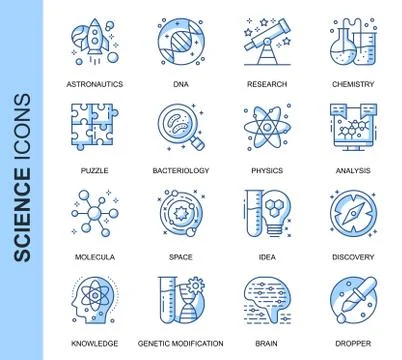 Thin Line Science Related Vector Icons Set Stock Illustration