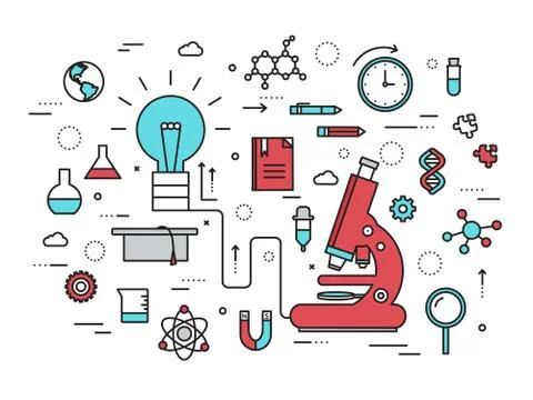Thin line scientific idea modern illustration concept. Infographic way from Stock Illustration