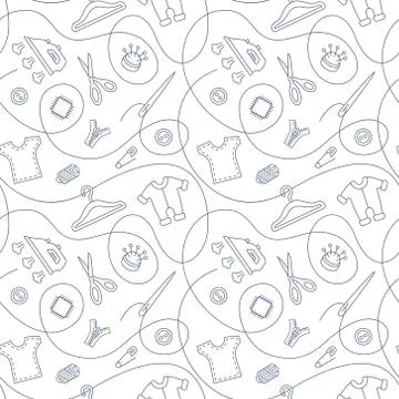 Thin line seamless pattern with sewing tools Stock Illustration