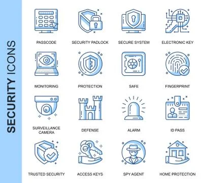 Thin Line Security Related Vector Icons Set Illustrazione stock