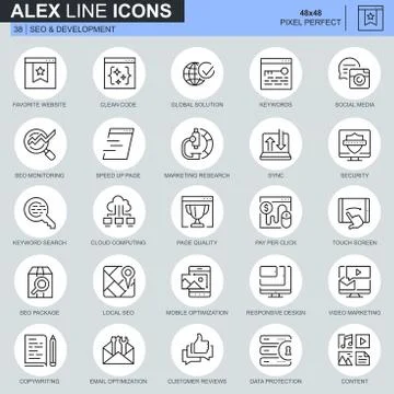 Thin line seo and development icons set Stock Illustration