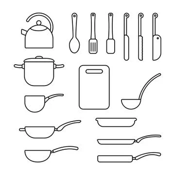 Thin line set of cookware Stock Illustration