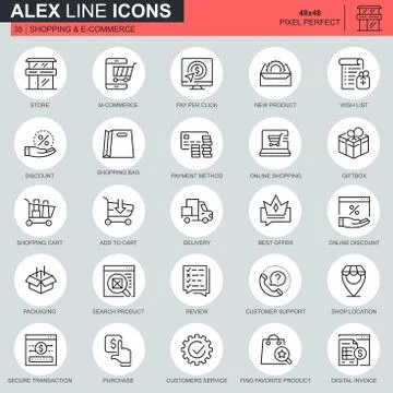 Thin line shopping and e-commerce icons set Illustrazione stock