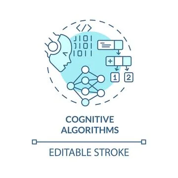 Thin line simple blue cognitive algorithms icon concept Illustrazione stock