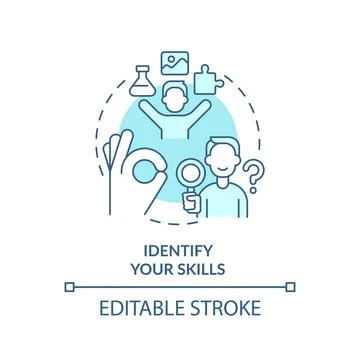 Thin line simple blue identify your skills icon concept Stock Illustration