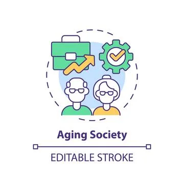 Thin line simple colorful aging society icon concept Stock Illustration