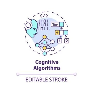 Thin line simple colorful cognitive algorithms icon concept Illustrazione stock