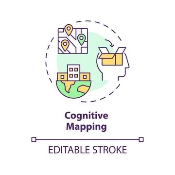 Thin line simple colorful cognitive mapping icon concept Stock Illustration