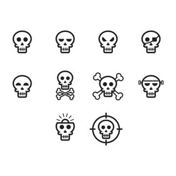 Thin line skull icon set Illustrazione stock
