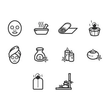 Thin line spa icon set Stock Illustration