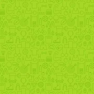 Thin Line Sport Activity Exercise Seamless Green Pattern Stock Illustration
