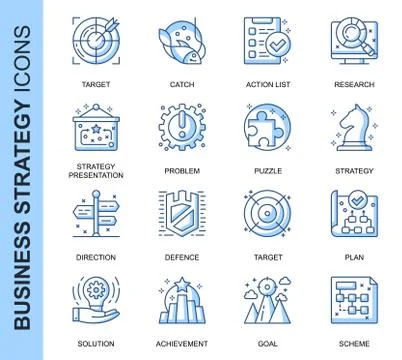 Thin Line Strategy Related Vector Icons Set Stock Illustration