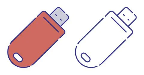 Thin line stroked color icon. USB flash drive, USB memory card. Storage of .. Illustrazione stock