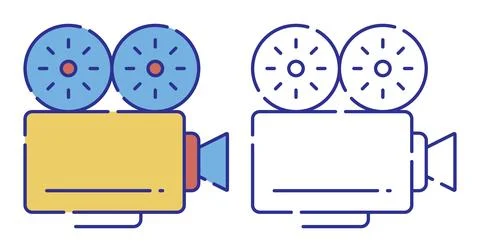 Thin line stroked color icon. Old camcorder. Illustrazione stock