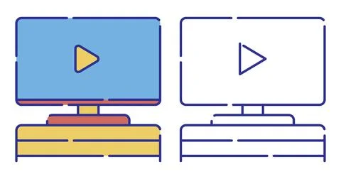 Thin line stroked color icon. Flat screen TV on Stock Illustration