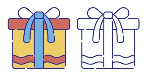 Thin line stroked color icon. Gift festive box Stock Illustration