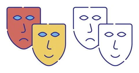 Thin line stroked color icon. Comedy and tragic Stock Illustration