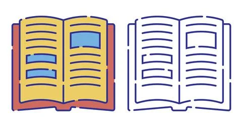 Thin line stroked color icon. Open book. Education at school, knowledge acq.. Stock Illustration