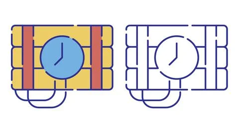 Thin line stroked color icon. Bunch of cylinders with dynamite. Timer on wi.. 스톡 일러스트