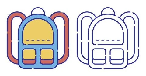 Thin line stroked color icon. School backpack icon front view. September 1,.. Stock Illustration