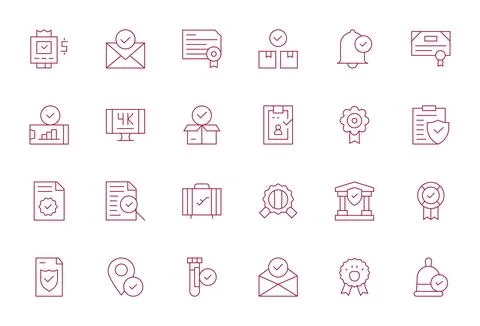 Thin Line Style Approved Vector Icons with 24 128x128 Display Perfect Designs Stock Illustration