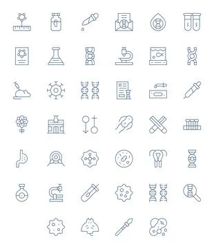 Thin Line Style Biology Vector Icons with 40 High Resolution Display Perfec.. Stock Illustration