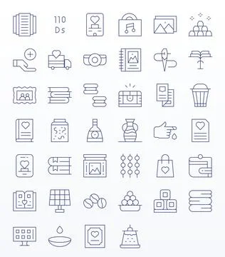 Thin Line Style Collection Vector Icons with 40 64x64 Pixel Aligned Designs Illustrazione stock