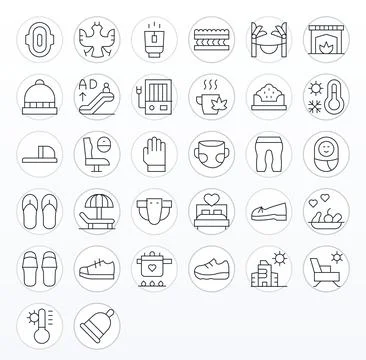 Thin Line Style Comfort Vector Icons with 32 64x64 Display Perfect Designs Stock Illustration