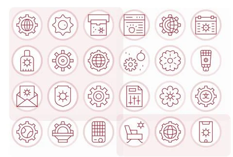 Thin Line Style Configure Vector Icons with 24 64x64 Pixel Optimized Designs Illustrazione stock
