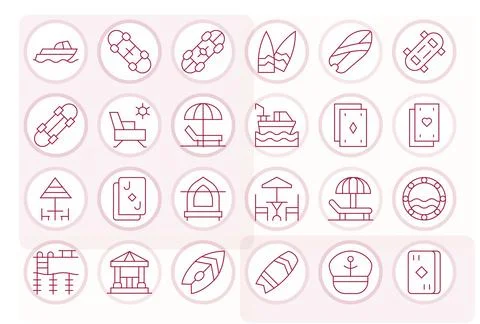 Thin Line Style Deck Vector Icons with 24 64x64 Pixel Optimized Designs Illustrazione stock