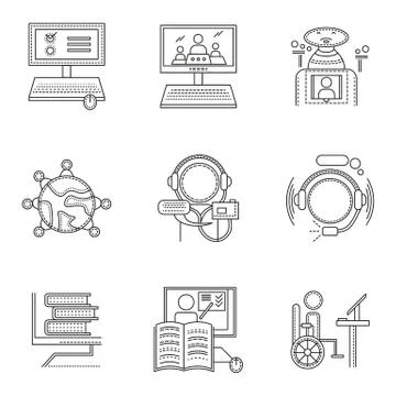 Thin line style distant education icons イラスト素材