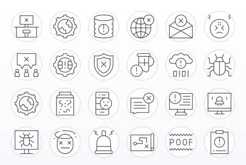 Thin Line Style Error Vector Icons with 24 128x128 Editable Designs Stock Illustration
