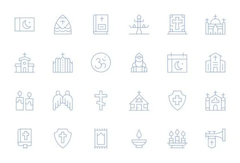 Thin Line Style Holy Vector Icons with 24 64x64 Pixel Optimized Designs Stock Illustration