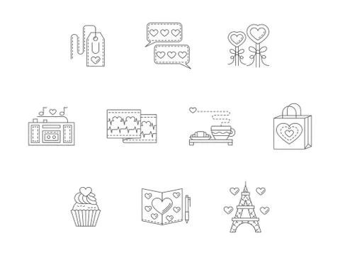 Thin line style love story vector icons Stock Illustration
