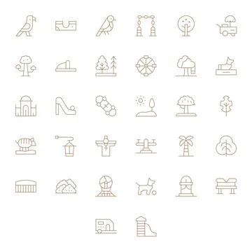 Thin Line Style Park Vector Icons with 32 64x64 Detail Enhanced Designs Ilustración de archivo