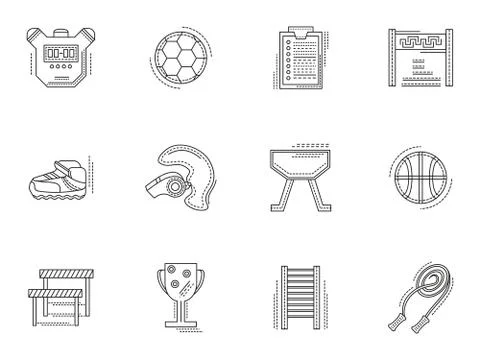 Thin line style physical culture icons Stock Illustration