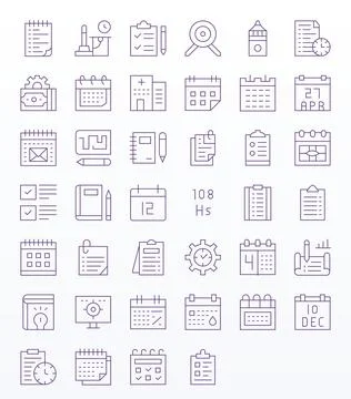 Thin Line Style Planning Vector Icons with 40 64x64 Pixel Optimized Designs Illustrazione stock