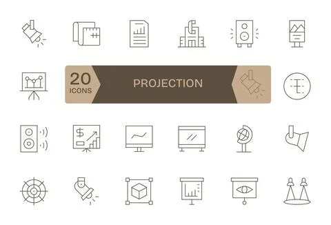 Thin Line Style Projection Vector Icons with 24 128x128 Grid Fitted Designs Stockillustratie