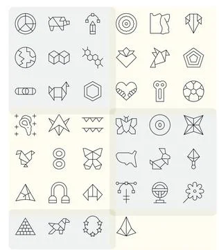Thin Line Style Shape Vector Icons with 40 Retina Ready Pixel Optimized Desig Stock Illustration