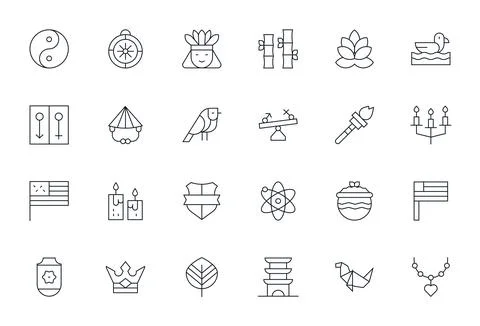 Thin Line Style Symbolism Vector Icons with 24 128x128 PIXEL Perfect Designs Illustrazione stock